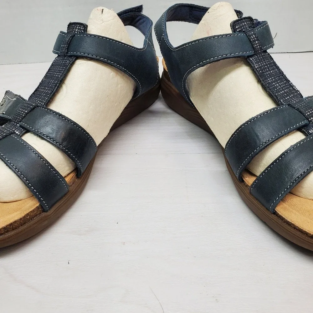 Clarks Collection Adjustable Sandals April Cove Black Leather Womens 9 Comfort